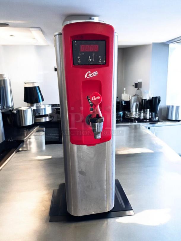 Curtis WB5N digital hot water dispenser, excellent condition, 120V, red panel, fully tested, working, visible Curtis logo.