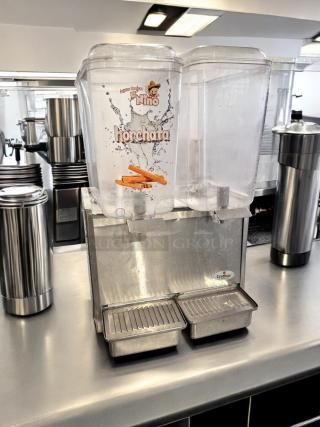 Crathco D25-3 dual bowl beverage dispenser, 115V, excellent condition, stainless steel base, fully tested, visible brand label.