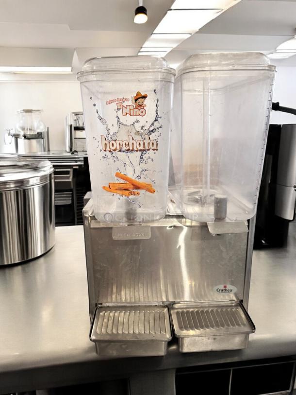 Crathco D25-3 dual bowl cold beverage dispenser, excellent condition, 115V, fully tested and working, Crathco branding visible.