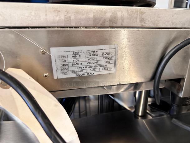 Model Italy HE-1E electric crepe maker, excellent condition, 110V, 1500W, 50-300°C, fully tested and working.