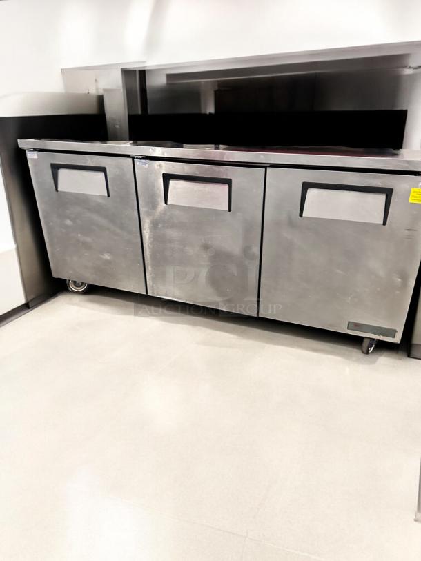 True TWT-72 3-Door Worktop Refrigerator, excellent condition, stainless steel, fully tested and working, 115V.
