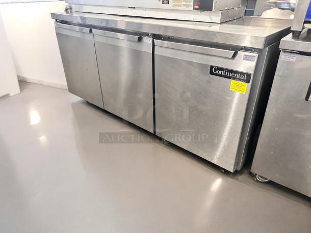 Continental SW72-AS-BS 72" stainless steel worktop refrigerator, excellent condition, 115V, fully tested and working.
