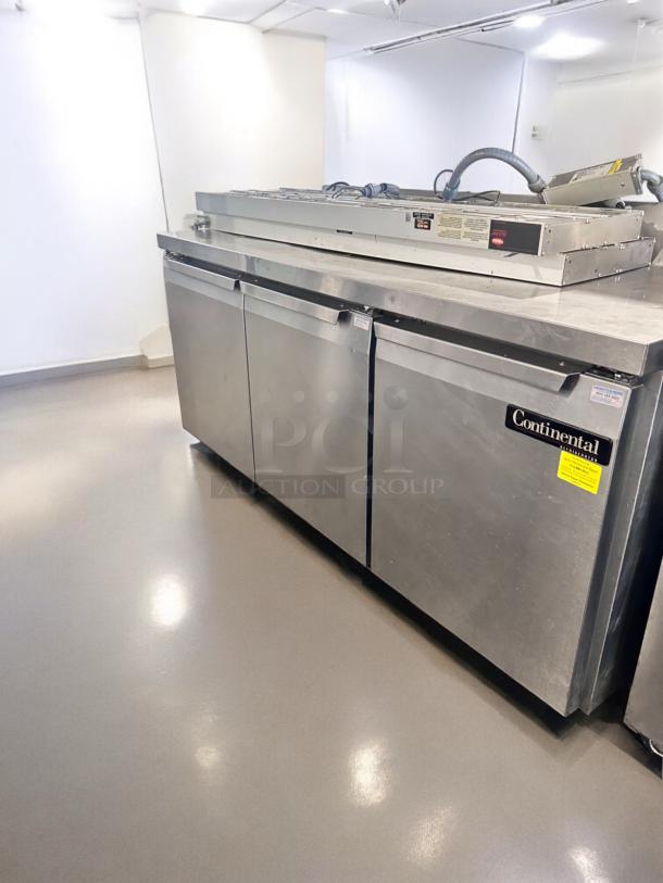 Continental SW72-AS-BS stainless steel worktop refrigerator, 72", excellent condition, fully tested, visible brand label.