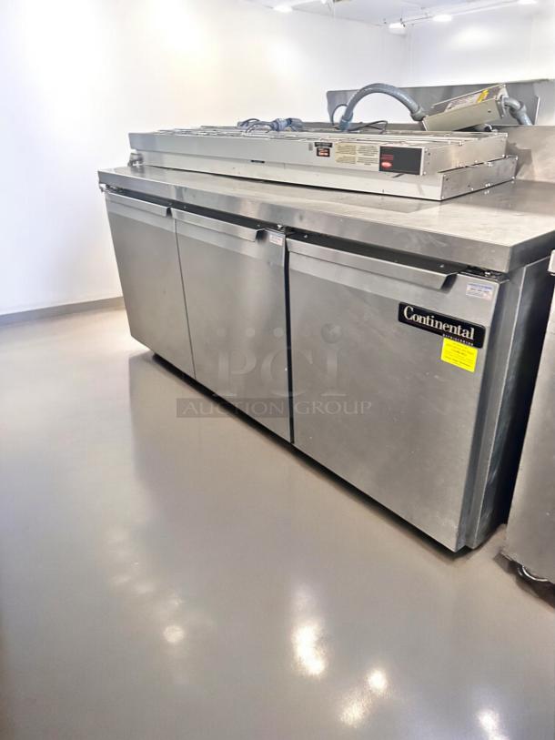 Continental SW72-AS-BS 72" stainless steel worktop refrigerator, excellent condition, fully tested, 115V, visible brand label.