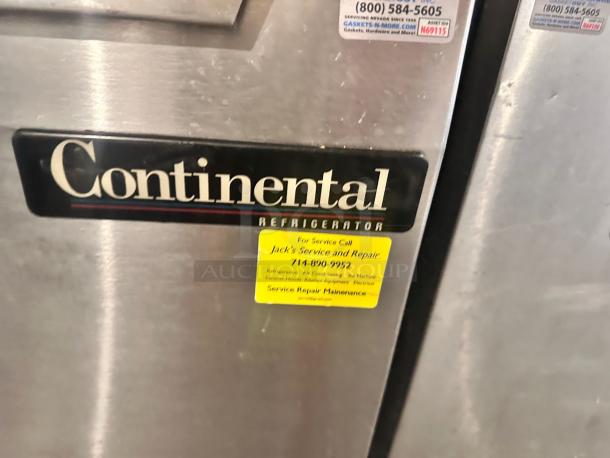 Continental Refrigerator SW72-AS-BS, 72" stainless steel worktop, excellent condition, 115V, visible service sticker.