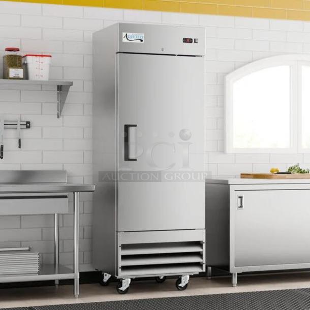 Avantco A-19F-HC 29" solid door reach-in freezer, excellent condition, fully tested, stainless steel, on casters.
