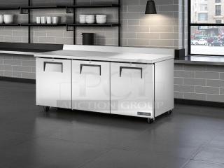 True TWT-72 Worktop Refrigerator, 72 3/8", with 3 9/16" backsplash, 115v, fully tested, great condition, stainless steel.