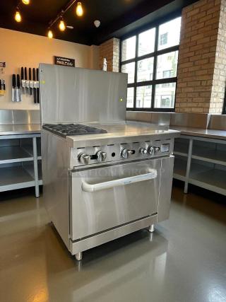 Atosa AGR-2B24GR 36" gas range with 2 burners, 24" griddle, and oven. Stainless steel, excellent condition, fully tested.