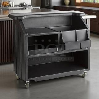 Cambro BAR540110 Cambar® 54" portable bar, black, like new condition, includes 5-bottle speed rail, on wheels.