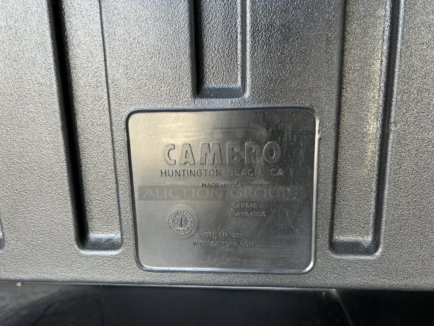 Cambro BAR540110 Cambar® label, Huntington Beach, CA. Black, 54" portable bar. Made in USA, tested, 5-bottle speed rail.