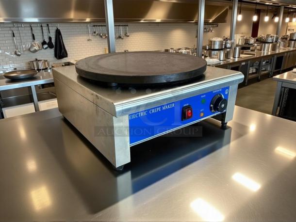 Italy Model HE-1E 17.7" electric crepe maker, excellent condition, stainless body, temperature control, tested and working.