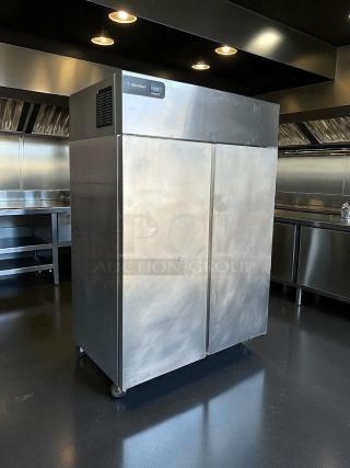 Delfield GBR2P-S 2-door commercial reach-in refrigerator, stainless steel, in excellent condition, fully tested, 115V.