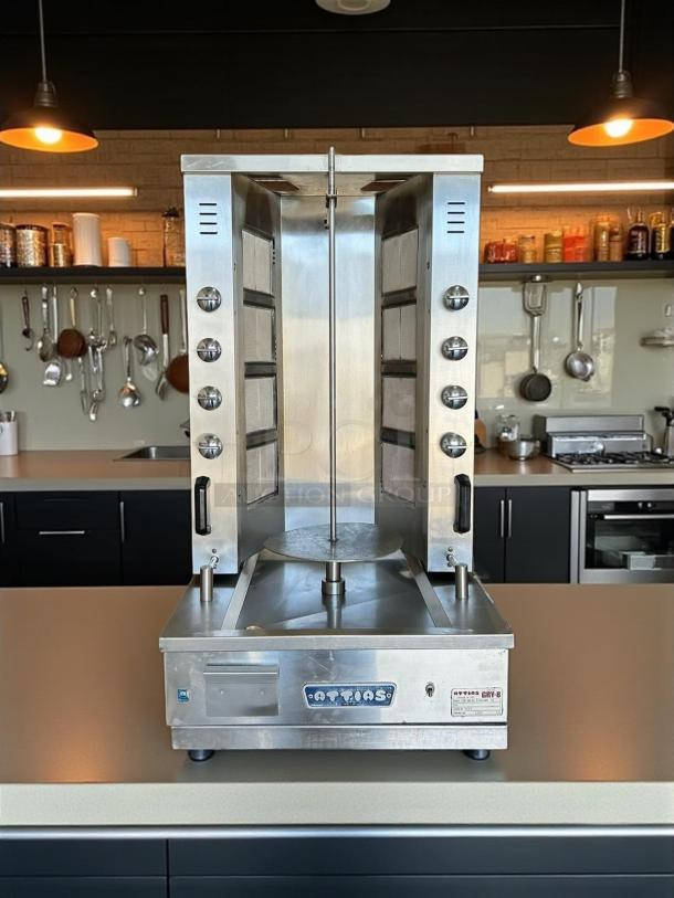 Attias GRY-8 8 Burner Electric Gyro Machine, 100lbs capacity, outstanding condition, 120v/60hz/1ph, tested & working.