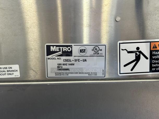 Metro C5 63L-SFC-UA heated holding cabinet label, NSF and UL listed, 120V, 1440W. Mint condition.