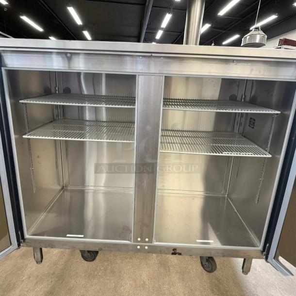 Krowne BR48 48" dry back bar cabinet, black, with 2 solid doors; excellent condition, tested and working.