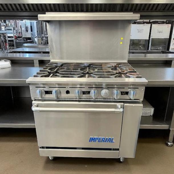 Imperial IR-6NG 36" 6 burner natural gas range with 26.5" oven, like new condition, stainless steel, fully tested and working.