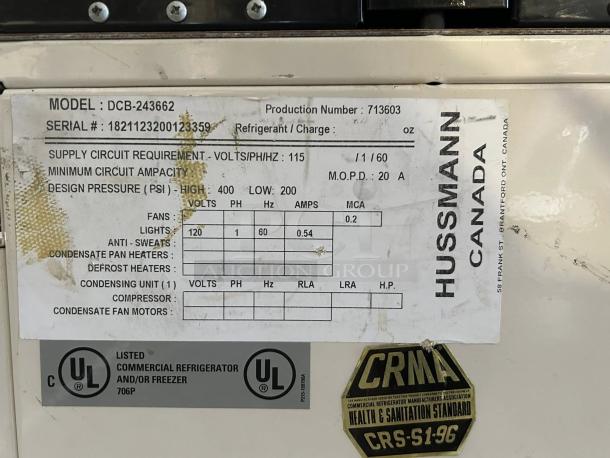 Hussmann DCB-243662 Refrigerated Merchandiser, 36" display, model tag visible, 115V, outstanding condition, fully tested.
