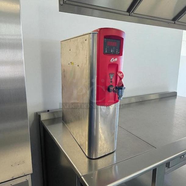 Curtis WB5N G3 5-gallon hot water dispenser, red and stainless steel, excellent condition, 120/220V, tested, working.