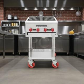 American Range ARRB-30 countertop charbroiler, new, 30" wide, heavy duty, with four red controls. Model AERB-30.