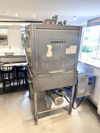 Hobart AM-12 high-temp commercial dishwasher in outstanding condition, 208-230V, fully tested.
