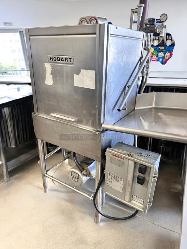Hobart AM-12 high-temp commercial dishwasher, outstanding condition, fully tested & operational, 208-230V, visible labels.