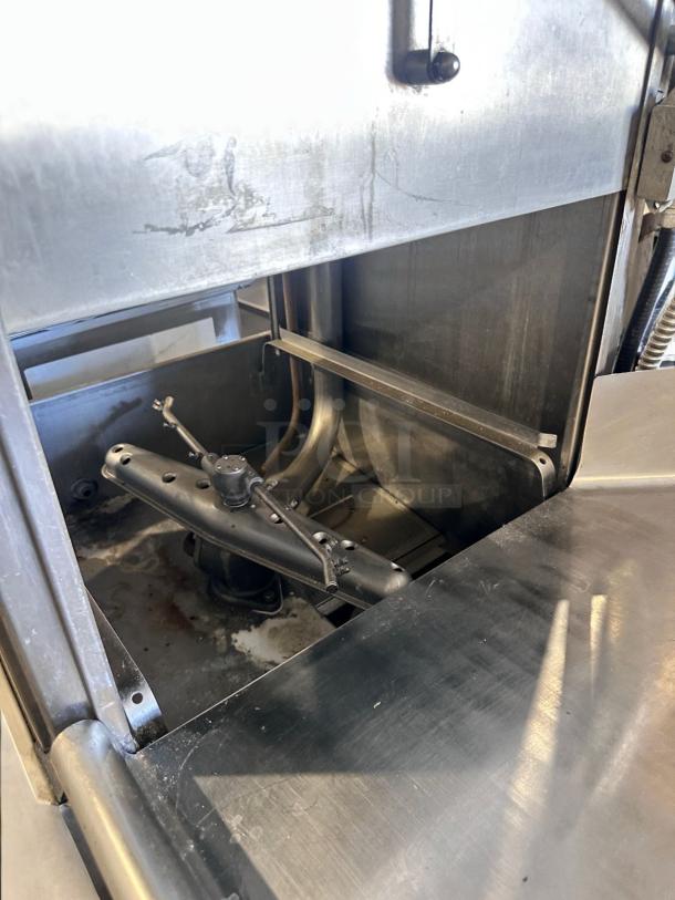 Hobart AM-12 high-temp commercial dishwasher in outstanding condition, fully operational, 208-230V, inside view.