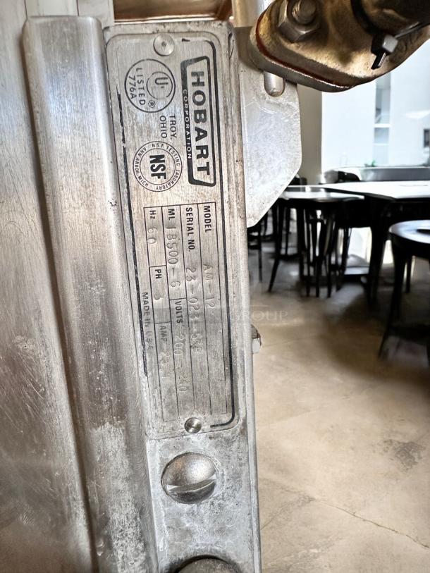 Hobart AM-12 commercial dishwasher, high-temperature, model and UL/NSF labels visible, in outstanding condition.