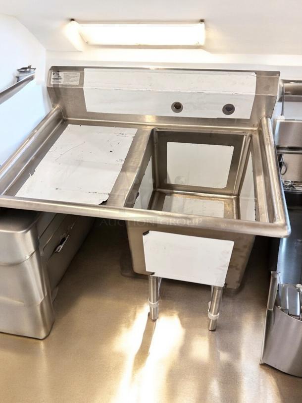 Brand New Advance Tabco FC-1-1620-18L stainless steel sink with left drainboard, one compartment, NSF certified.