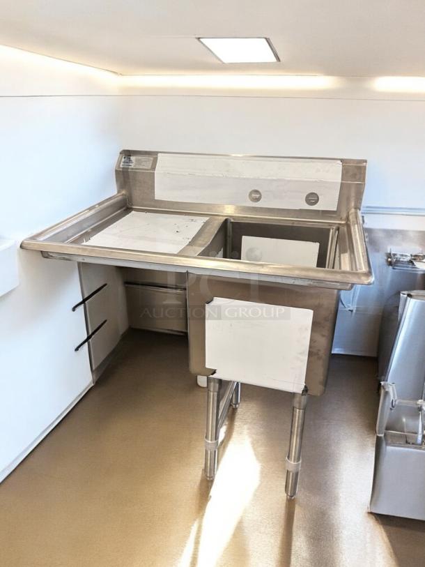 Brand new Advance Tabco FC-1-1620-18L stainless steel sink, one compartment, left drainboard, NSF certified, commercial kitchen use.