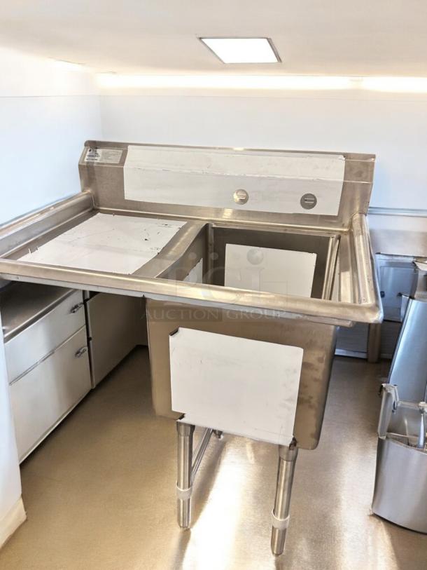 Brand new Advance Tabco FC-1-1620-18L stainless steel sink with left drainboard, NSF certified, single compartment.