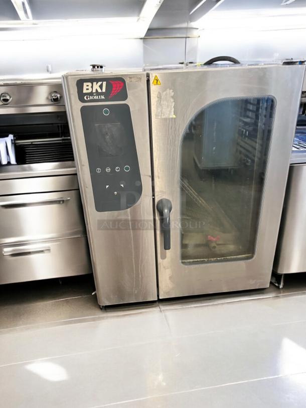 Brand New BKI Giorik ABTE101R Electric Combi Oven, 208V 3PH, stainless steel, fully tested, operational, control panel visible.
