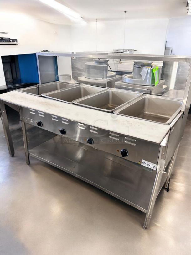 Avantco 177STE45A 4-Pan Electric Steam Table, excellent condition, 120V, fully tested and working, stainless steel, dry heating label.