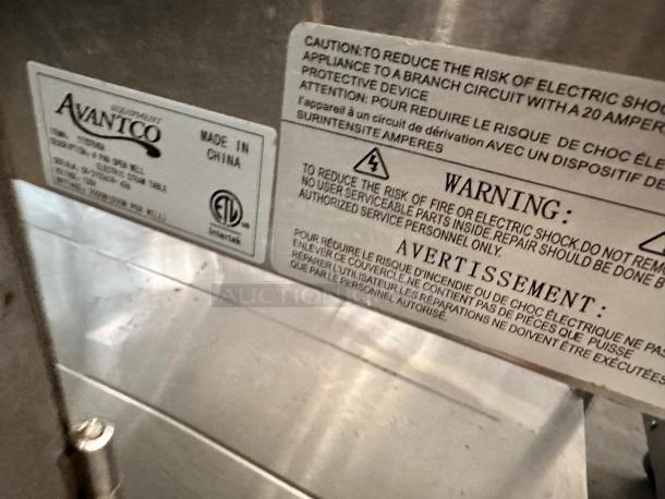 Avantco 177STE45A 4-Pan Electric Steam Table, excellent condition, warning labels visible, made in China, 120V, fully tested.