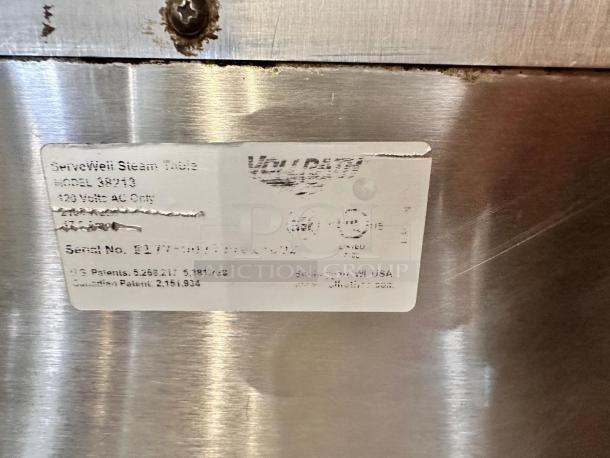 ServeWell SRP12 steam table label, showing model, 120V, in pristine condition. Fully tested, working; serial number visible.
