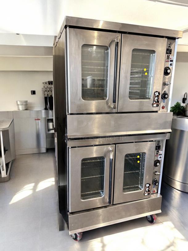 Superb condition Garland MCO-GS-10S double-deck gas convection oven, fully tested, stainless steel, large viewing windows.