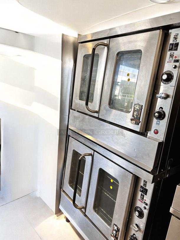 Garland MCO-GS-10S double-deck gas convection oven in superb condition, fully tested, stainless steel finish, clear glass doors.