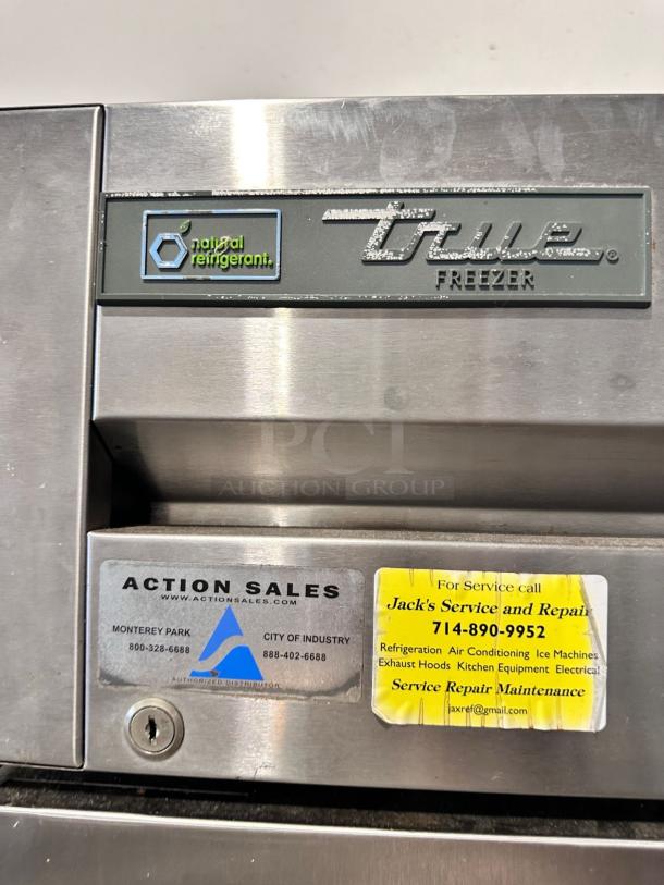 True T-23F-HC single door reach-in freezer in outstanding condition. Features 115V power, natural refrigerant, visible service tags.
