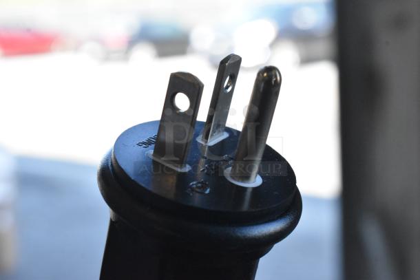 Close-up of a three-prong power plug for the 2024 Globe SP30 planetary dough mixer, brand new, 115 Volts.