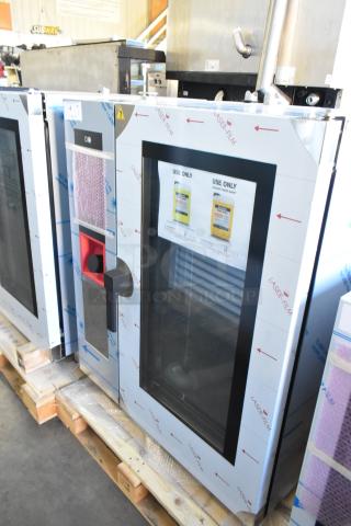 Brand New Bakers Pride AETG101R combi convection oven, stainless steel, natural gas, protective film intact, labels on use instructions.
