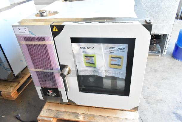 BRAND NEW Bakers Pride AEHE061R stainless steel combi convection oven, 208V, 3 phase, with visible usage instructions.
