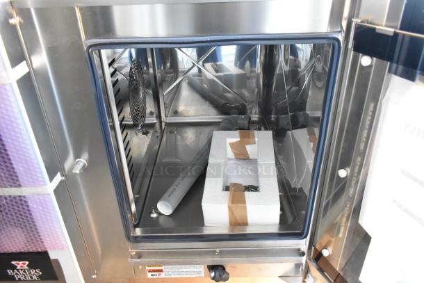 Brand new Bakers Pride AEHE061R stainless steel electric combi convection oven, 208V, 3 phase, pristine condition.