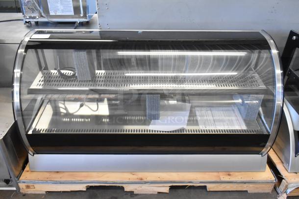 Brand new Vollrath RDE8160 60" curved glass refrigerated display cabinet, 120V, 1-phase, sleek design.