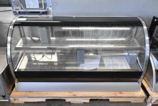 Brand new Vollrath RDE8160 60" curved glass refrigerated display cabinet, 120V, 1-phase, sleek design.
