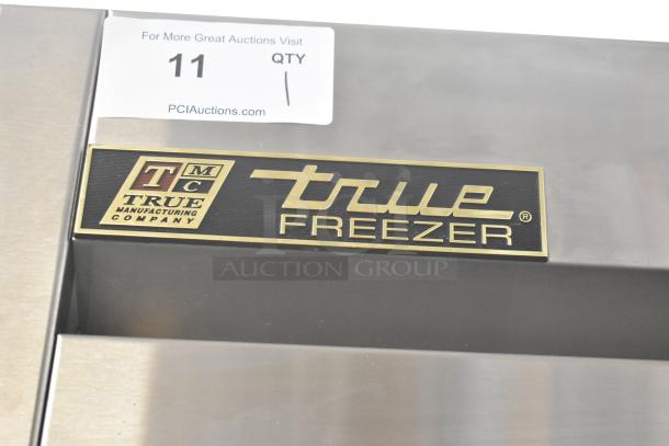 2017 True T-19F stainless steel commercial freezer, single door, poly-coated racks, 115V, 1-phase; True Freezer logo visible.