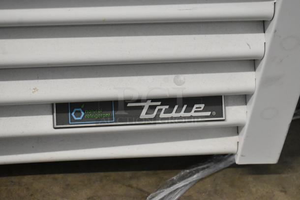 2020 True TSCI-600R-G-PH metal cooler with logo and natural refrigerant label. Model uses 115 volts, 1 phase.