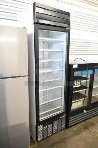 2019 Habco SE18 commercial reach-in cooler with single glass door, poly coated racks, 115 volts, 1 phase. Excellent condition.