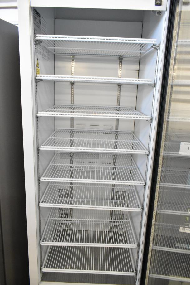 2019 Habco SE18 single-door metal cooler with poly-coated racks, 115V, 1 phase, excellent condition, interior view.