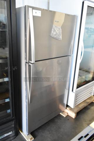 Brand new 2025 Whirlpool WRT311FZDM05 stainless steel cooler with freezer, 115 volts, minor scratches, in packaging.