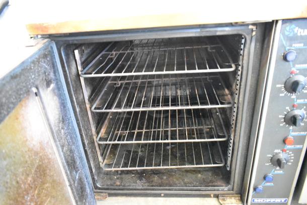 Moffat Turbofan E32MS stainless steel convection oven, half size, view-through door, thermostatic controls, 208 volts.