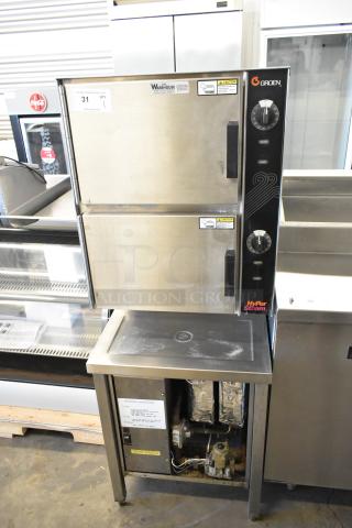 Groen HY-6G HyPer Steam stainless steel 2-deck steam cabinet, natural gas, 90,000 BTU, commercial use, visible controls.